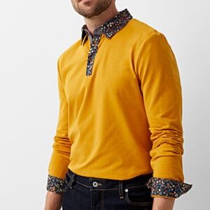 Bright yellow and floral collar jersey polo made with Liberty London fabric NWT